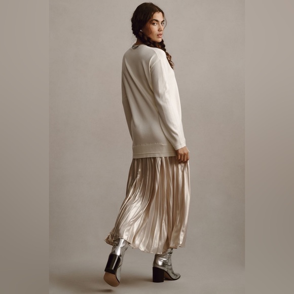 Anthropologie Long-Sleeve Crew Neck Mockable Pleated Maxi Jumper Dress - Picture 5 of 14